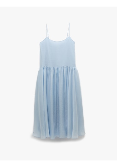 Koton Kolsuz Pamuk Astarlı Uzun İnce Askılı Kloş Elbise Mavi 5sak80303pw Mavi