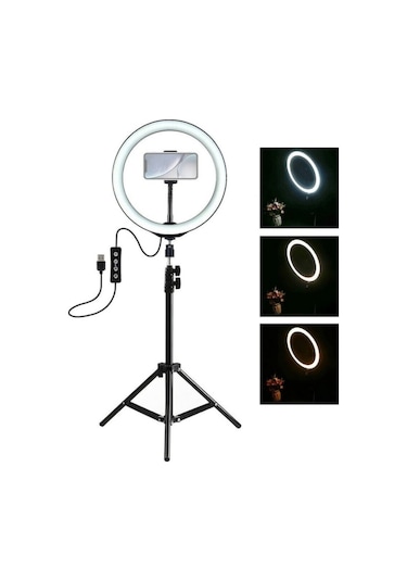 Zore M-2603 10" Işıklı Telefon Tutucu Ring Light + 210 CM Tripod