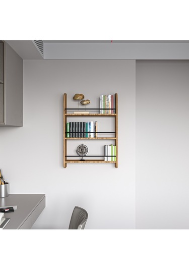 Alpa Ev Mobilya 3 Katlı Duvar Rafı, Çok Amaçlı Ahşap Kitaplık, Mutfak Banyo Montessori Ünitesi Atlantik Çam