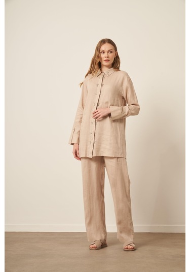 Ftz Women Kadın Ham Keten Takım Beige 31115 Beige