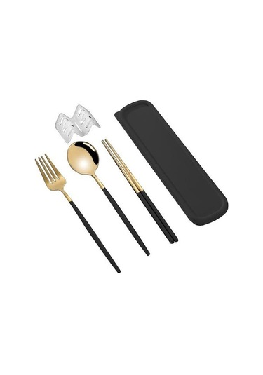 Novahub Siyah Altın Sofra Takımı Seti Kore Tarzı Toz Geçirmez Paslanmaz Çelik Çubuklarını Çatal Kaşık Yemek Takımı 3 Siyah Altın Siyah Altın