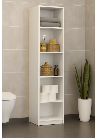 Modern 5 Raflı Çok Amaçlı Dolap Beyaz