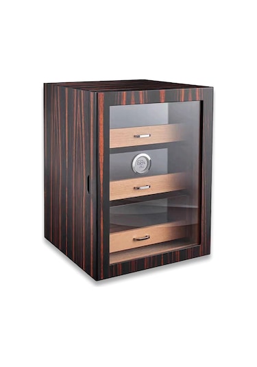 Cigarloong Camlı 3 Çekmeceli Puro Kutusu Humidor Abanoz 100's