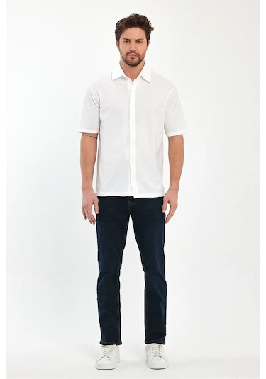 Erkek Önü Düğmeli Rahat Kalıp Nefes Alabilen %100 Pamuk Gömlek Ekru