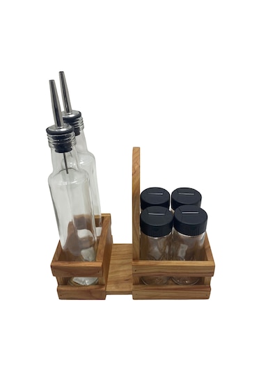 Ahşap Doğal Baharatlık Yağdanlık Ve Peçetelik Takımı Uzun Başlık Set Kiraz 1 Set Ahşap