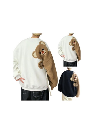 Beyaz Çift Kazak Karikatür Ayı Yuvarlak Rahat Gevşek Yaka Uzun Kollu Büyük Boy Yumuşak Sıcak Erkek Kadın Spor Üst Beyaz Beyaz Çift Kazak Karikatür Ayı Yuvarlak Rahat Gevşek Yaka Uzun Kollu Büyük Boy Yumuşak Sıcak Erkek Kadın Spor Üst Beyaz