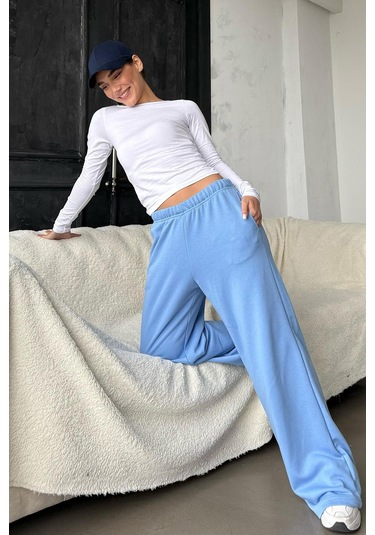 Madmext Mavi Bol Paça Kadın Eşofman Altı Mg2279 Mavi