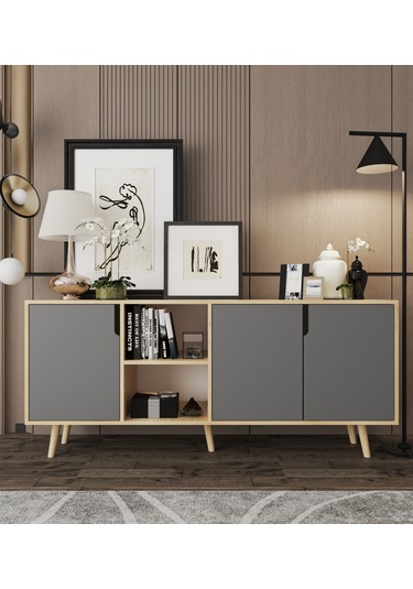 Latina Modern Konsol 3 Kapaklı 180 Cm Safir Meşe - Antrasit Safir - Antrasit