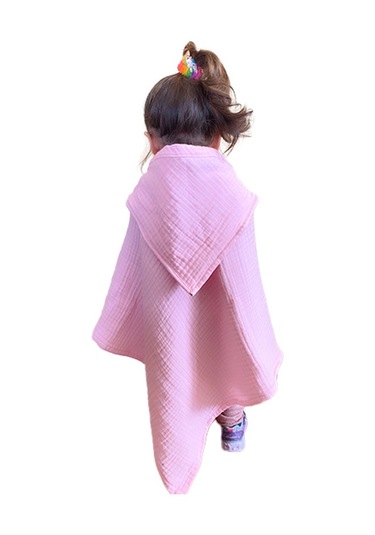 4 Katlı Müslin Kapşonlu Bebek Çocuk Banyo Havlusu Kundak Pembe