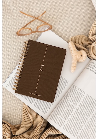 2026 A5 Spiralli Keten Haftalık Ajanda 12 Aylık - Kahverengi Kahverengi