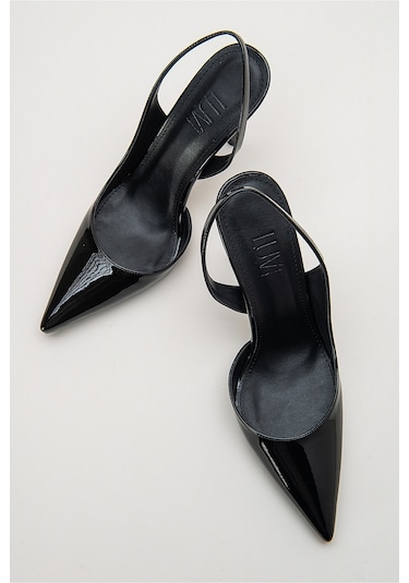 Luvishoes Twine Siyah Rugan Kadın Topuklu Ayakkabı Sıyah Rugan