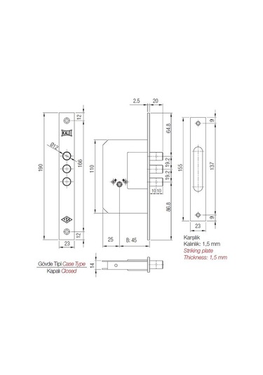 Kale Emniyet Kilidi 189 3m 2 Turlu 3 Anahtarlı