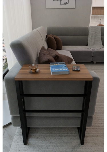 Steel Design Metal Ayaklı Yan Sehpa Laptop Çalışma Masası Sehpa Ceviz