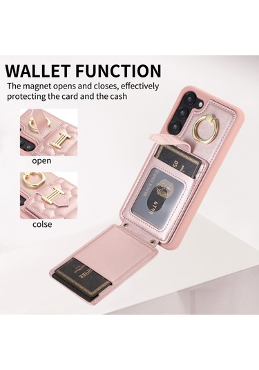 Samsung Galaxy S22 5g Dikey Kart Çantası Halka Tutucu Telefon Kılıfı İçin Çift Kordonlu