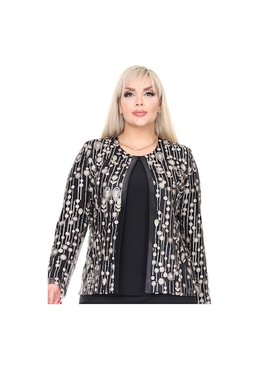 Büyük Beden 3926 Siyah-altın Ceket+bluz Takım 001