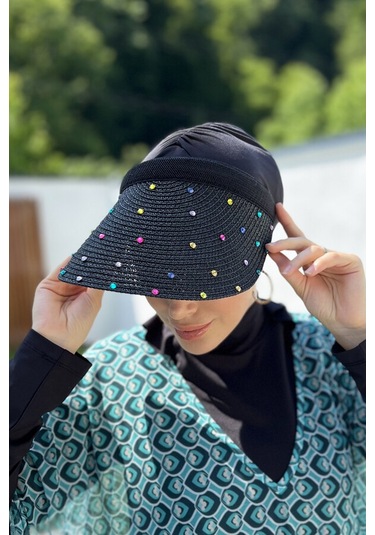 Remsa Taşlı Vizör Hasır Şapka Güneş Koruyucu Siperlik Rş-100 Siyah Siyah