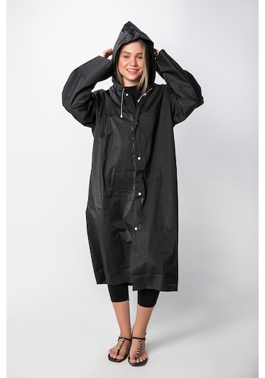 1 Adet Kadın Erkek Yağmurluk Kapüşonlu Çıtçıtlı Eva Siyah Yağmurluk Çok Renkli