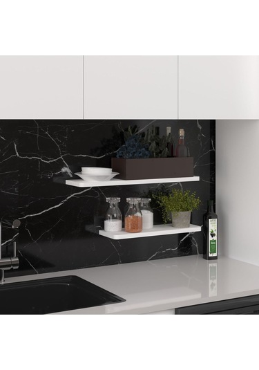 Modern Organizer Düzenleyici Dekoratif 2'li Kitaplık Banyo Mutfak Duvar Rafı Beyaz