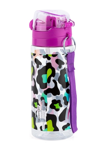 Slazenger 500 Ml Plastik Okul Matarası - Mor Kapaklı - Silikon Pipetli