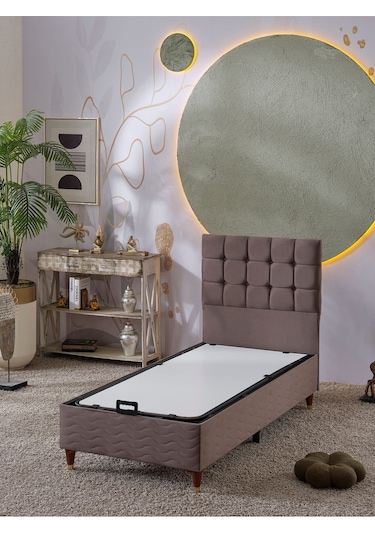 Beehanem Bengü Tek Kişilik 3lü Set Yatak+baza+başlık Kahve 90 X 190