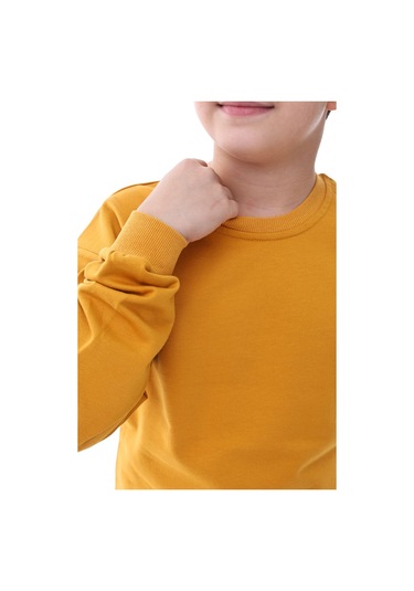 Basic Bisiklet Yaka Şardonlu Çocuk Sweatshirt 3-10 Yaş Krem Hardal