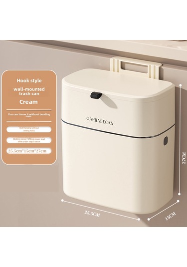 Shineyee Mutfak Duvar Tipi Çöp Kutusu, 9 Litre Büyük Kapasite, Kapağlı, Delme Yok Kurulum, Krem Beyaz Kanca Tipi , Ev Kullanıma Uygun, Stüdyo Tasarım Diğer