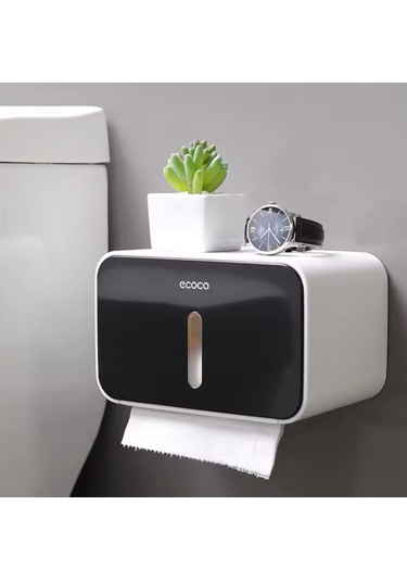Duvara Yapışkanlı Dokunmatik Tuvalet Kağıdı Havlu Saklama Kutusu Beyaz - Siyah