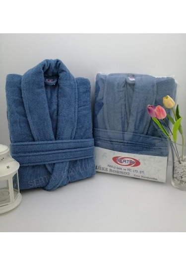 Sertay Havlu %100 Pamuk Bukle Lüks Tek Bornoz S0075 Mavi