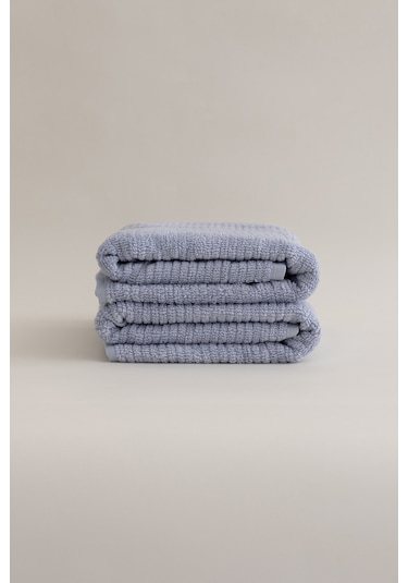 Ivory Mavi Fitilli Mikro Fiber %100 Pamuk 2li El Yüz Havlusu Seti Mavi