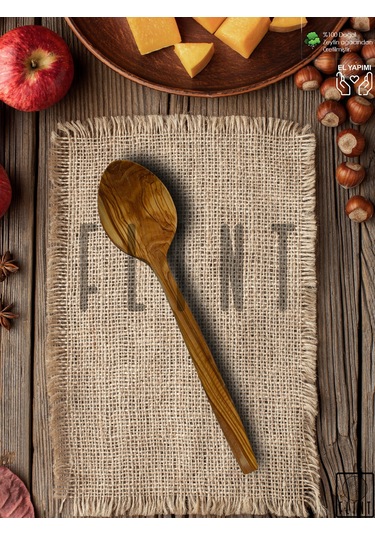 Zeytin Ağacı El Yapımı Tahta Ahşap Kaşık Mutfak Yemek Kaşığı 29cm