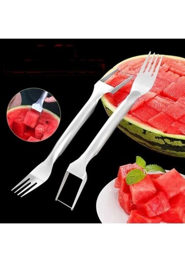 Ulzyvf Cbtx 2'li Karpuz Dilimleyici, Paslanmaz Çelik Meyve Kesici Gri Gri