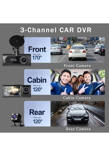 V20 Araç Içi Dikiz Dashcam 3 Kameralı Wifi Araç Kamerası