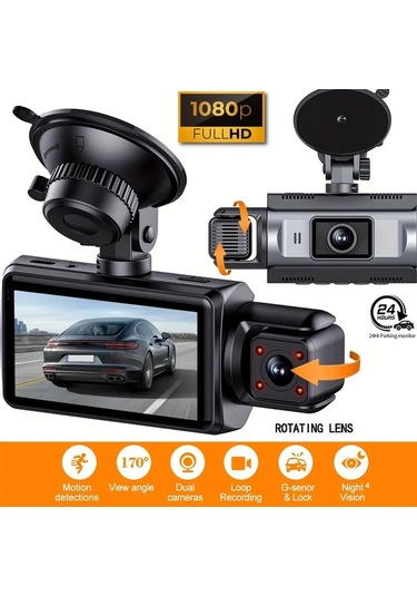 Xuweiwei F410 Dual Lens Kayitci 3 Ips Hd Ekran 170 Genis Aci 1080p 720p Hd Gece Gorusu 24 7 Park Izleme G Sensor