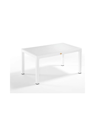 Camlı Beyaz 90x150 Cm Rattan Bahçe Balkon Masası Beyaz
