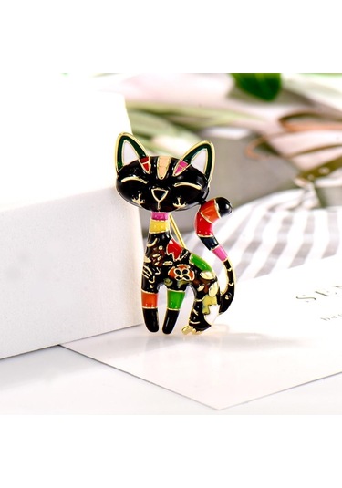 Blucome Emaye Sevimli Kedi Şeklinde Broş Çok Renkli