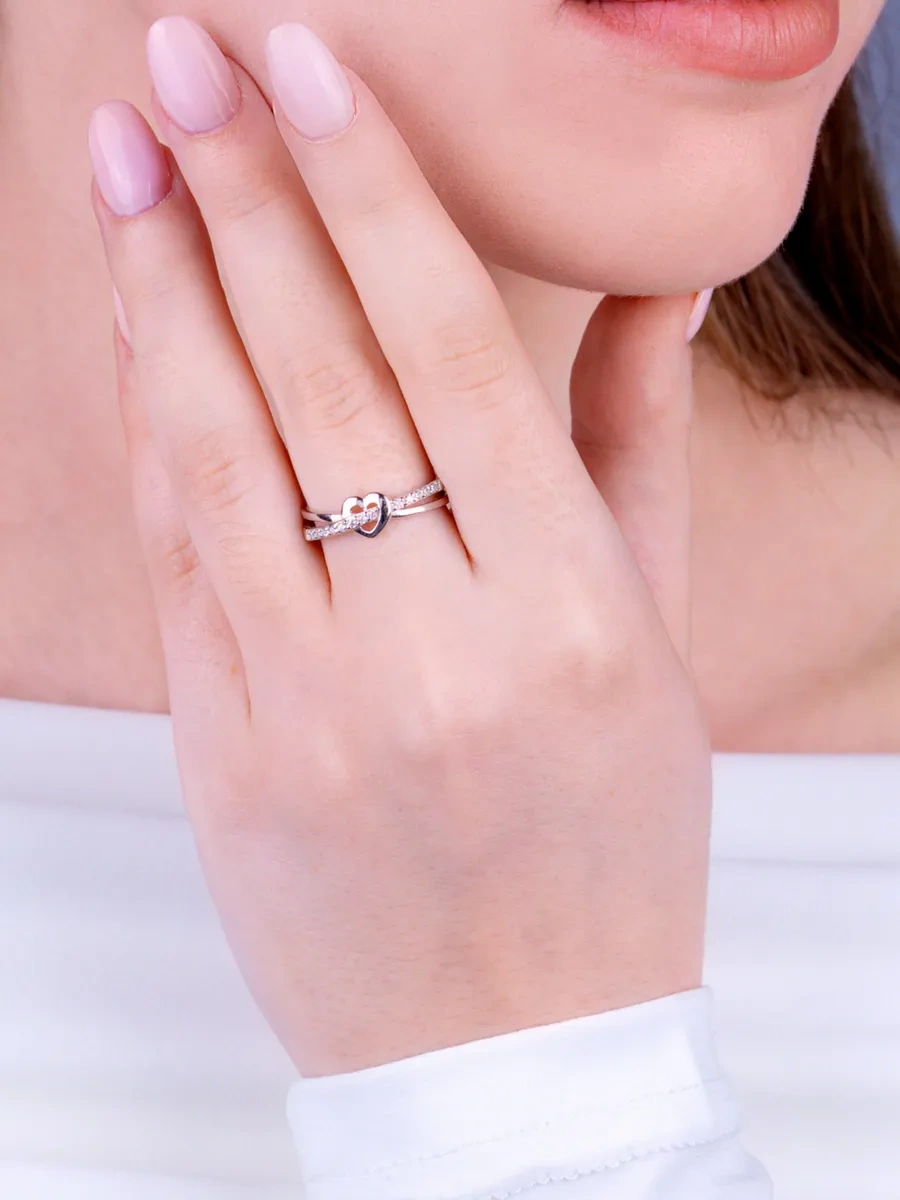 Torgovyj Dom Uvelir Holding Küpeye Kaydırma Çukurotundan Oluşan Gümüş Kalp Yüzük 412177814 Gümüş