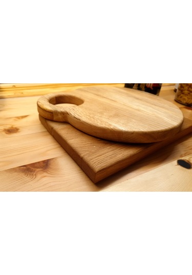 Meşe Ağacı Doğal Ahşap  Kesme Sunum Tahtası 2' Li Set