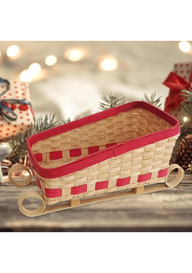 Noel Baba Kızak Atıştırmalık Konteyner Noel Dekorasyon Ekmek Sepeti Soruliyetçi Dokuma Sepet Atıştırmalık Meyve Dekorasyonu, 34x20x18cm Ahşap