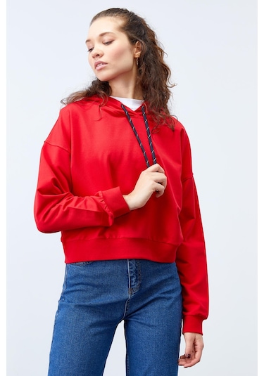 Tommy Life Kırmızı Uzun Kol Rahat Form Kapüşonlu Kadın Sweatshirt - 97115 Kırmızı Tommy Life Kırmızı Uzun Kol Rahat Form Kapüşonlu Kadın Sweatshirt - 97115 Kırmızı
