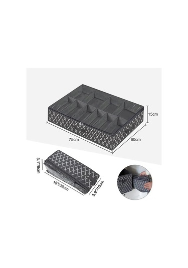 Yatak Altı Ayakkabı Organizeri Düz Fermuarlı Toz Geçirmez Nonwoven Kumaş 10 Bölmeli Yumuşak Bölme Yatak Altı Ayakkabı Kutusu Spor Ayakkabılar İçin - Siyah Diğer