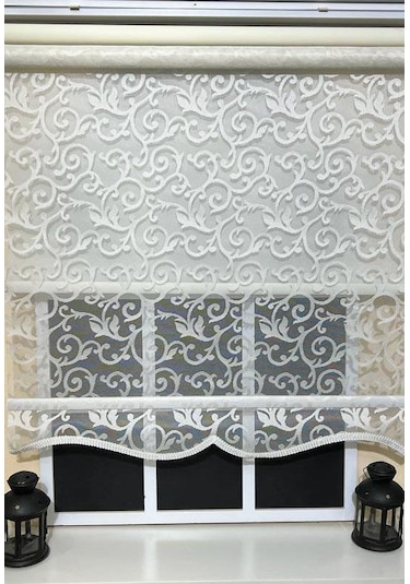 Çift Mekanizmalı Kirli Beyaz Tül Perde Ve Ekru Stor Perde Stb-103 Beyaz