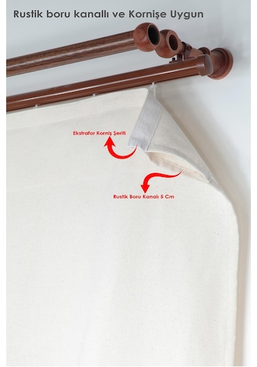 Naturel Potlu Tül Perde Retro Krem Fırfırlı Krem