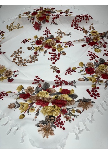 Sökme Boncuklu Pamuk Yazma - 05651 Beyaz,kırmızı