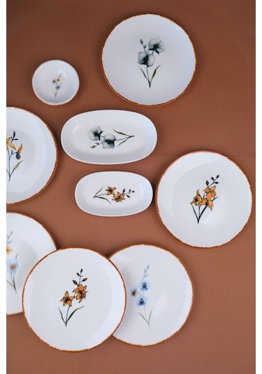 Tabak Evi Porselen Azelya Kahvaltı Ve İkram Takımı 6 Kişilik 14 Parça Çok Renkli