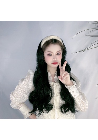 Peruk Kadın Uzun Saç Tembel Kafa Bandı Yarım Başlık Uzun Kıvırcık Saç Tek Parça Dikişsiz Büyük Dalga Peruk Kılıfı