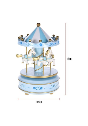 Novahub Döner Atlı Karusel Müzik Kutusu - Klasik Melodi İle Çocuklar İçin Eğlenceli Hediye Mavi, Kırmızı Mavi