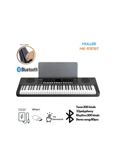 Müller Mk-6197bt 61 Tuş Org Tuş Hassasiyetli Bluetooth Özellikli