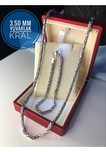 Erkek Gümüş Set - 3.5mm Yuvarlak Kral Model Işıklı Kutuda Sevgi