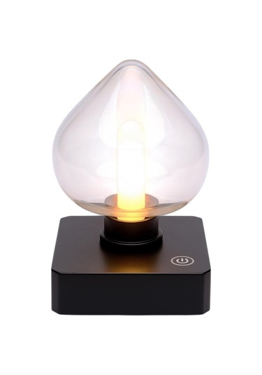Ayt Ledx Yqx-anl95-b03 Amber Renkli Alev Efektli Dokunmatik Masa Gece Lambası 800mah Şarjlı Şeffaf Kalpli Siyah