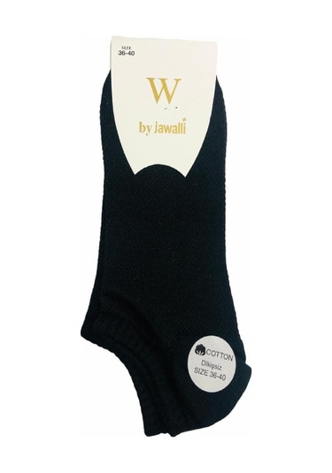 Jawalli Desenli Hava Alan Dikişsiz Kadın Patik Çorabı-Siyah